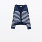 Q2 Navy cardigan with silver stripes