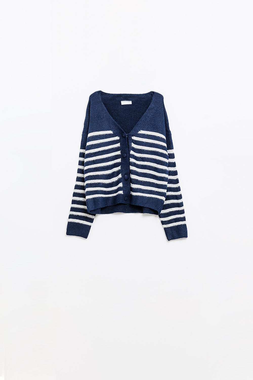 Q2 Navy cardigan with silver stripes