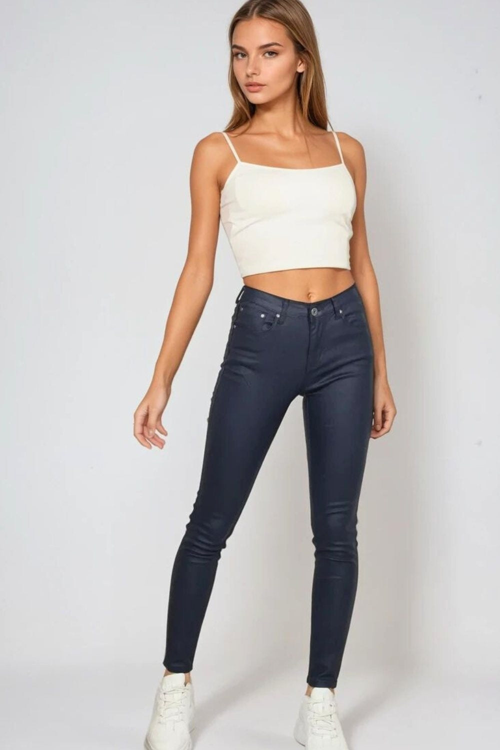 Q2 Navy Faux Leather Super Skinny Pants