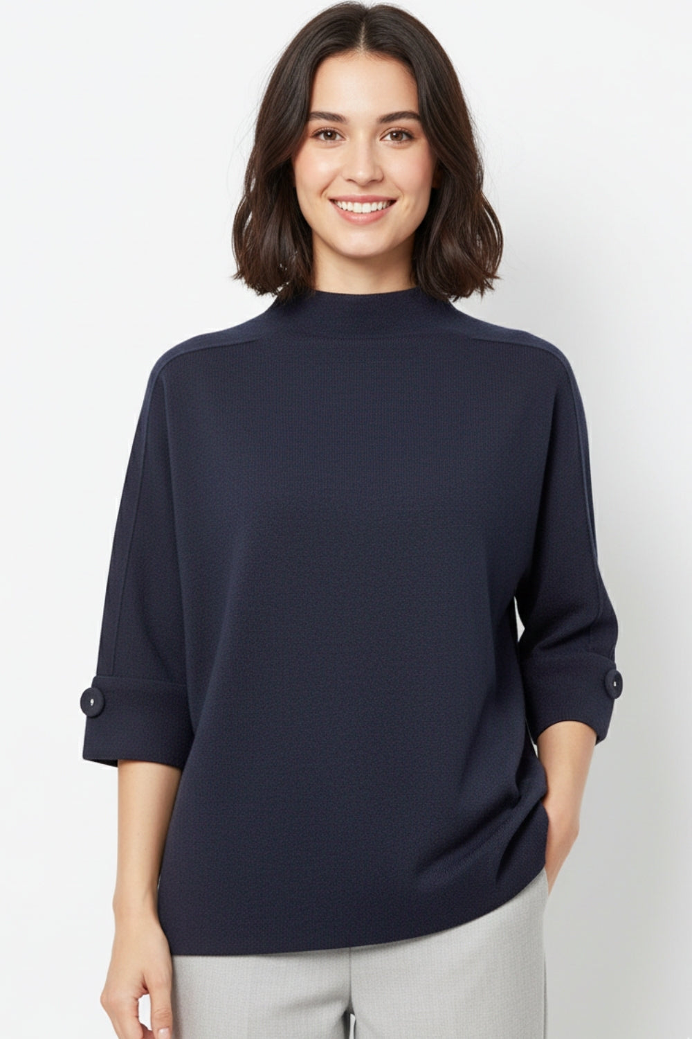 Navy Knitted Sweater with Button Details