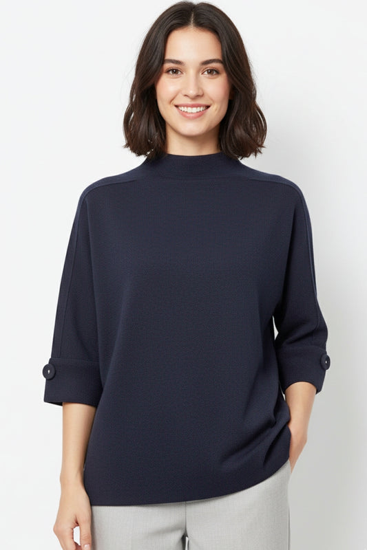 Navy Knitted Sweater with Button Details