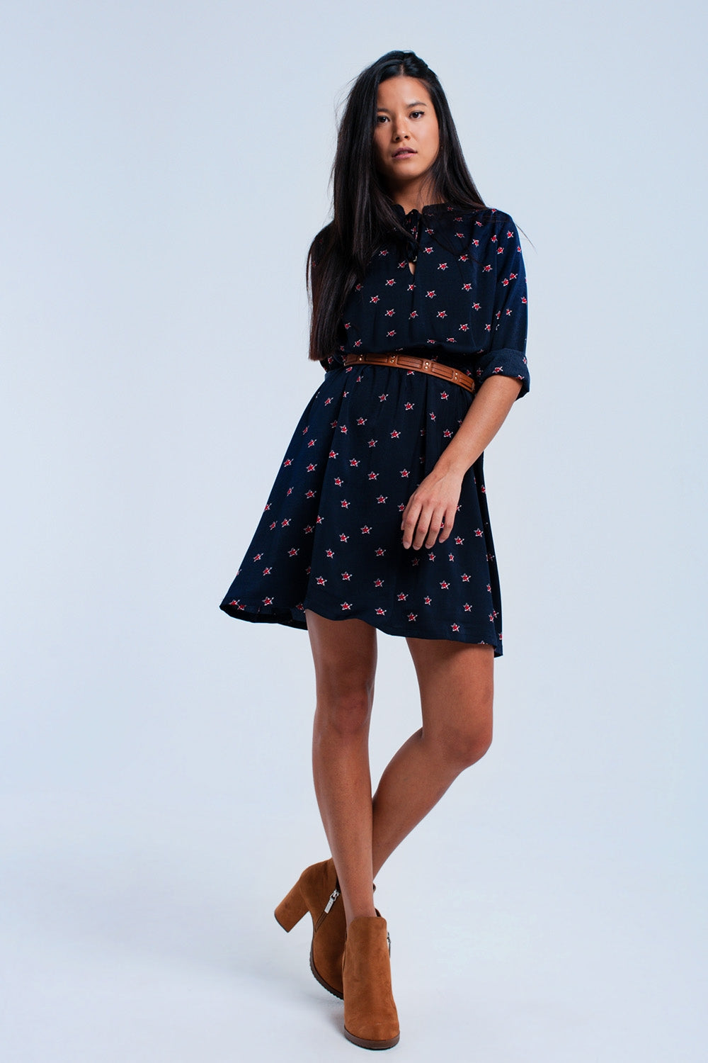 Q2 Navy midi dress with stars