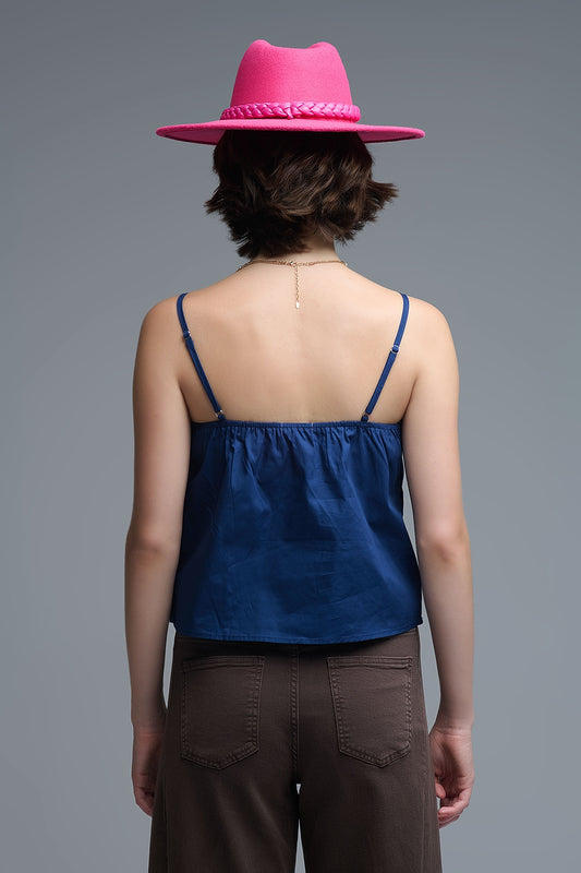 Navy poplin crop top with bow detail