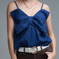 Navy poplin crop top with bow detail