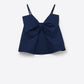 Navy poplin crop top with bow detail
