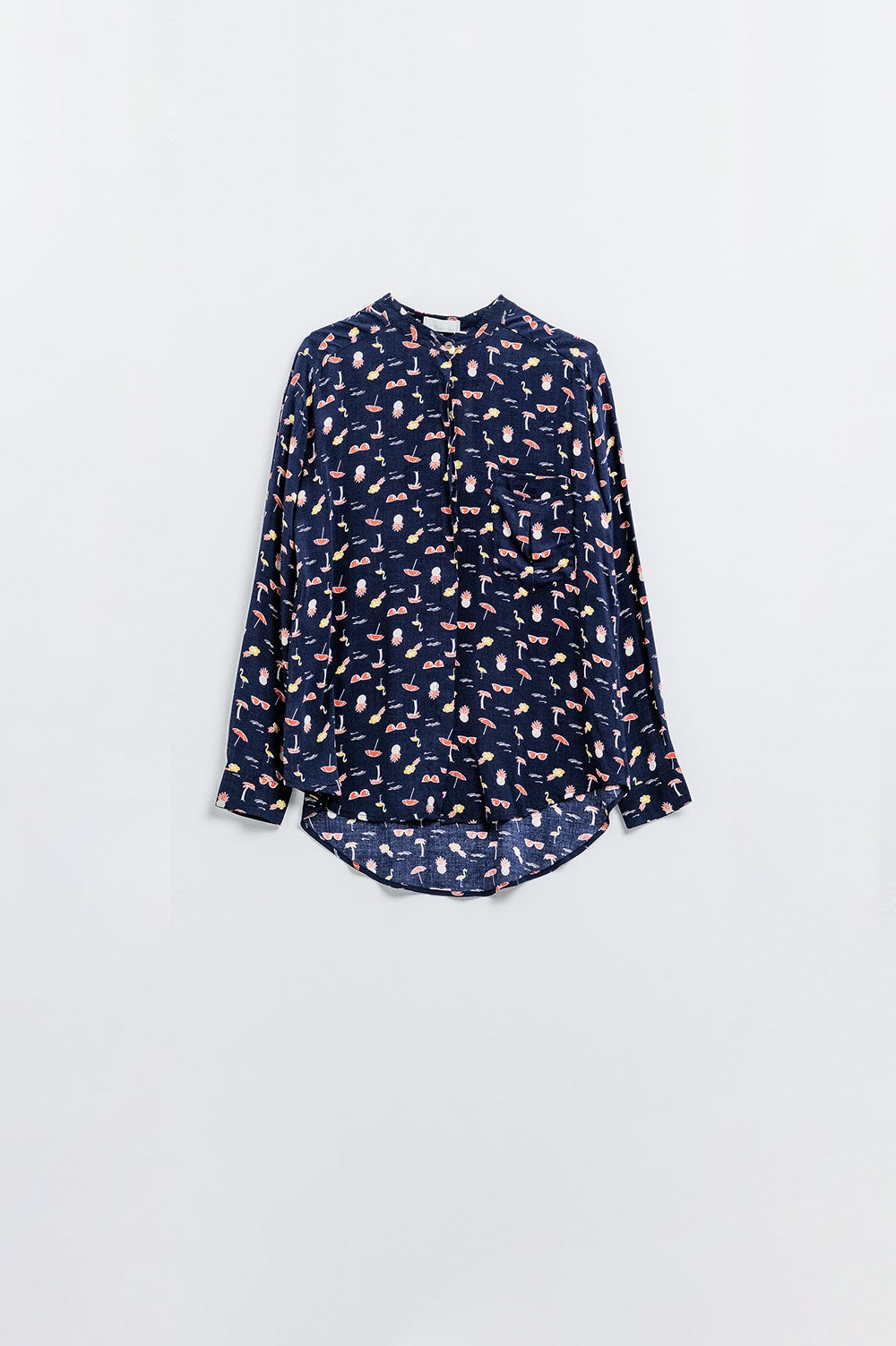 Q2 Navy shirt with palm tree and pineapple print