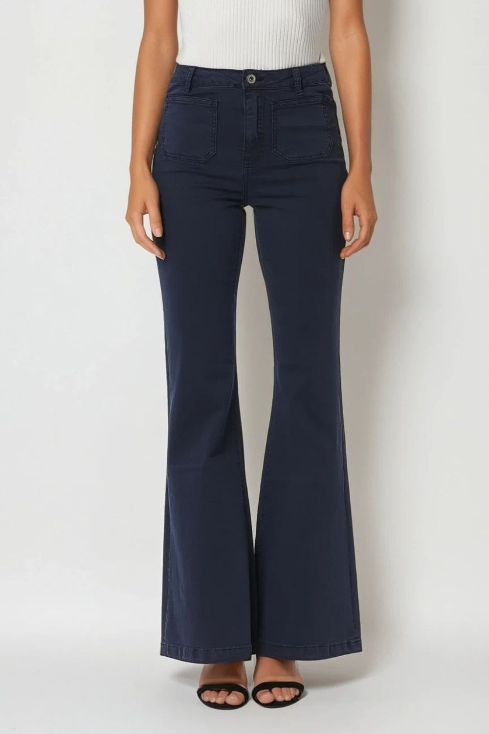 Q2 Navy Skinny Flared Jeans With Front Pocket Detail