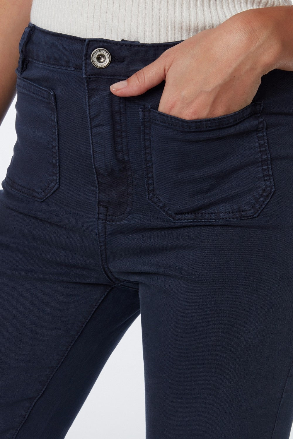 Navy Skinny Flared Jeans With Front Pocket Detail