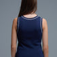 Navy Sleeveless Knit Top with Metallic Trim
