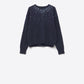 Q2 Navy soft knit sweater embellished with sequins on the front
