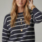 Navy striped knit sweater with red heart detail