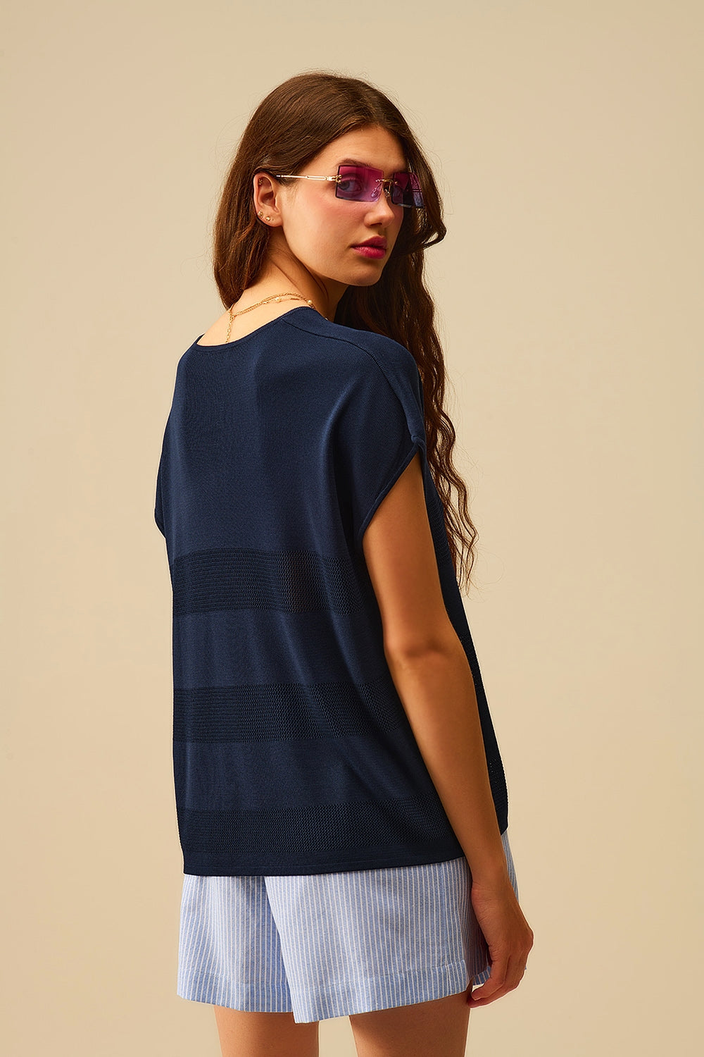 Navy Striped Texture Knit sweater