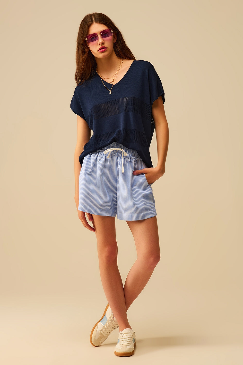 Navy Striped Texture Knit sweater