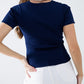 Navy sweater with crossed front and V-neck