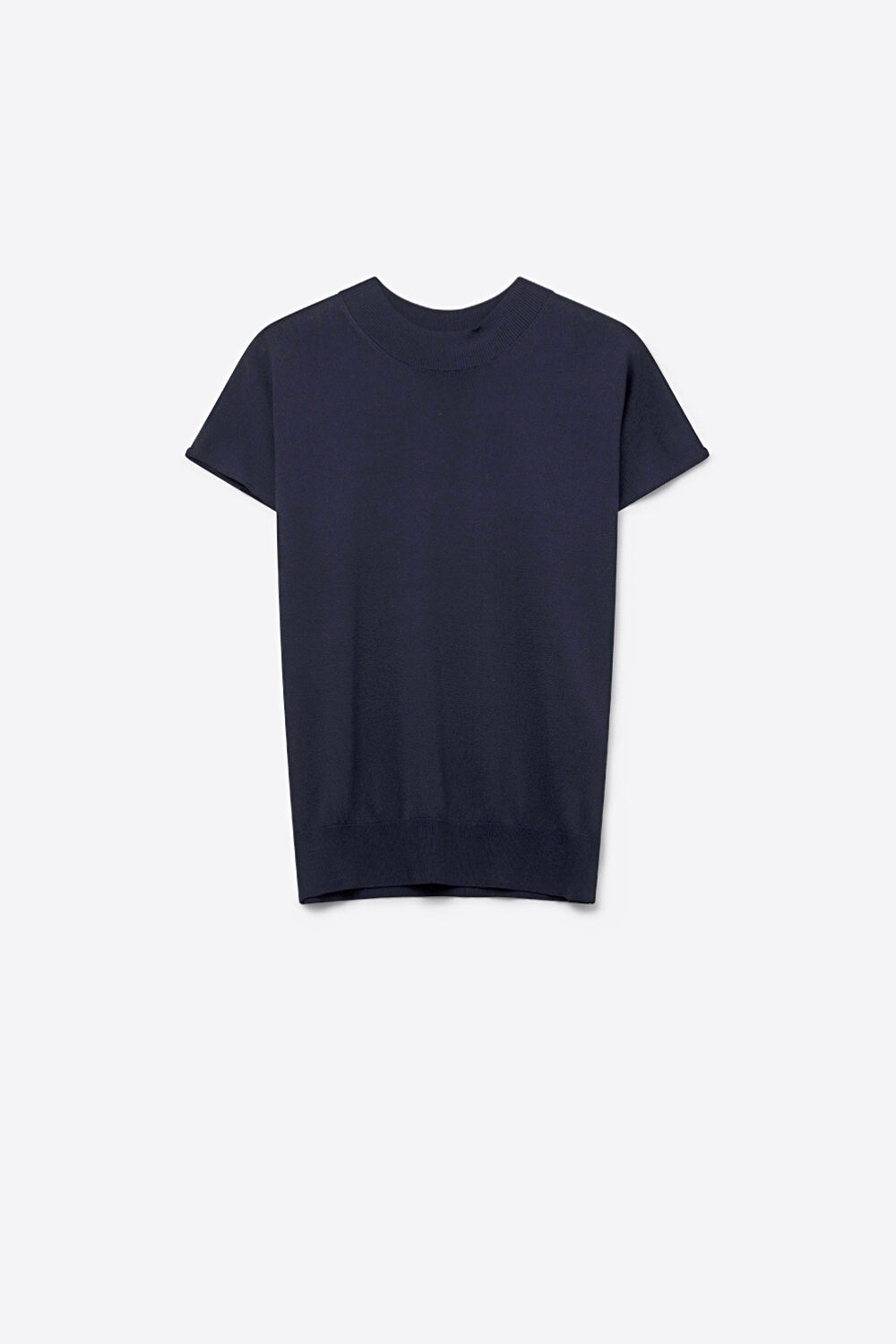 Q2 Navy turtleneck sweater with fitted short sleeves