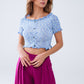 Q2 Off The Shoulder Cropped Knitted Top in Blue