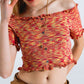 Off The Shoulder Cropped Knitted Top in Rust Melange