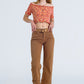 Off The Shoulder Cropped Knitted Top in Rust Melange