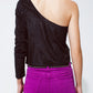 One Sleeve Glitter Party Top in Black