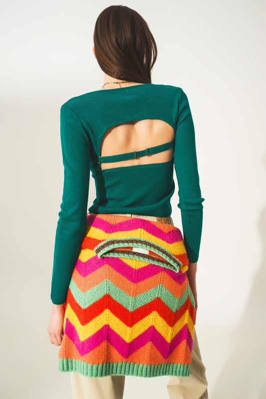 Open back jumper in green