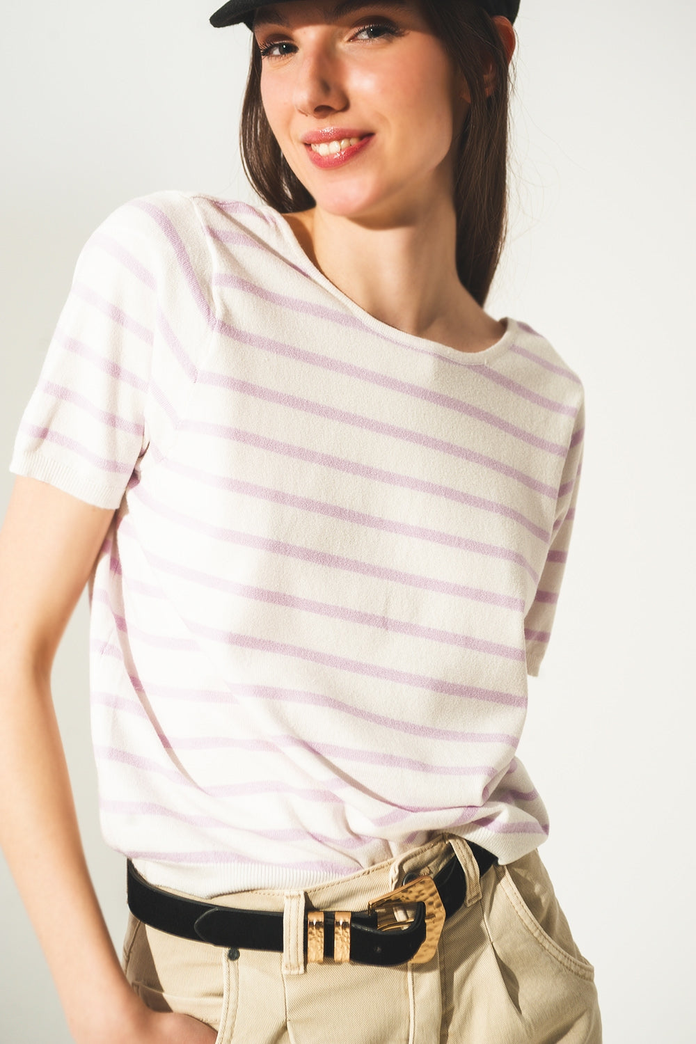 Open back lace up stripes jumper in lilac