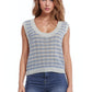 Q2 Open Knit Cropped Striped Sleeveless sweater in Blue and White