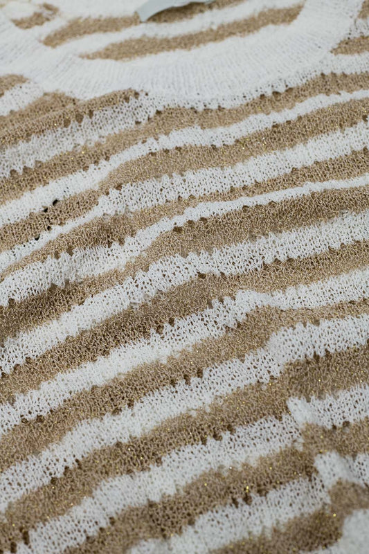 Suéter sin mangas de punto abierto, corto y a rayas en marrón y blanco