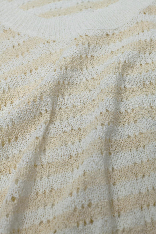 Suéter sin mangas de punto abierto con rayas cortas en crema y blanco