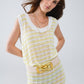 Q2 Open Knit Cropped Striped Sleeveless sweater in Yellow and White