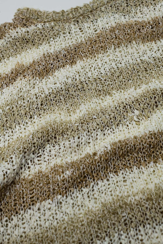 Suéter de cuello redondo a rayas de punto abierto en tonos marrones