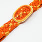 Orange Braided Belt With Intertwined Gold Thread and Oval Buckle