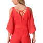 Orange eyelash lace romper with cold shoulder detail