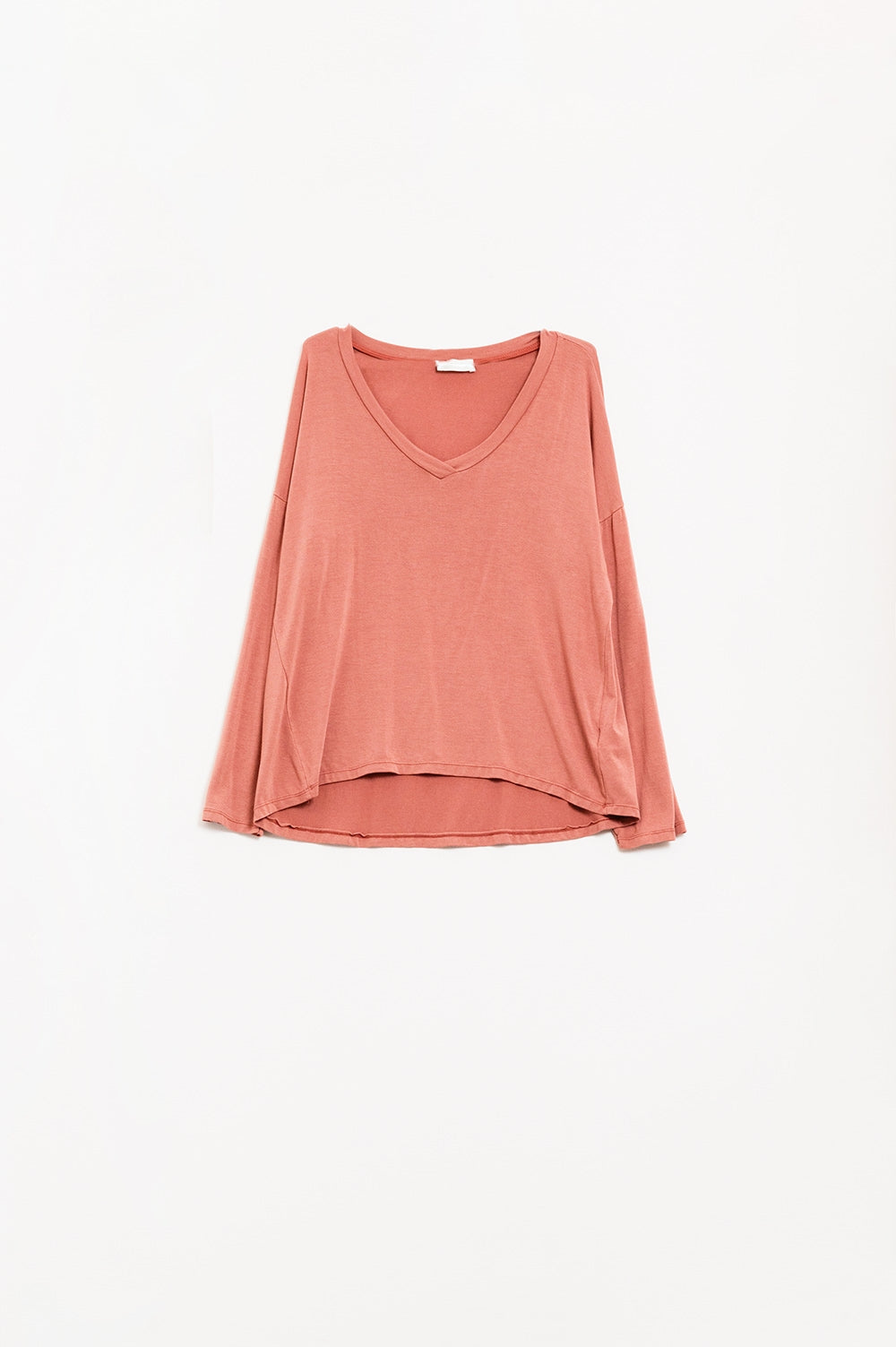 Q2 Orange long sleeve v neck top in modal