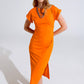 Q2 Orange Maxi Dress With Slid and Rouche At The Side