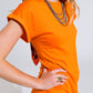 Orange Maxi Dress With Slid and Rouche At The Side