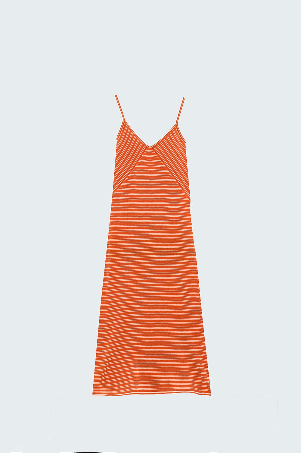 Orange Midi Dress With Stripes And Spaghetti Straps