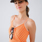 Orange Midi Dress With Stripes And Spaghetti Straps