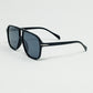 Oval Aviator Sunglasses With Smoke Black Lens in Black