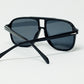 Oval Aviator Sunglasses With Smoke Black Lens in Black