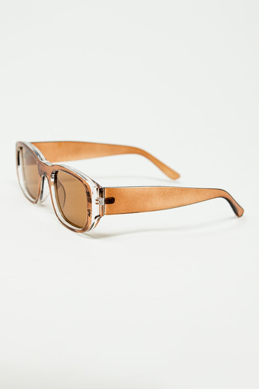 Oval Sunglasses with High Gloss Transparent Camel Frames