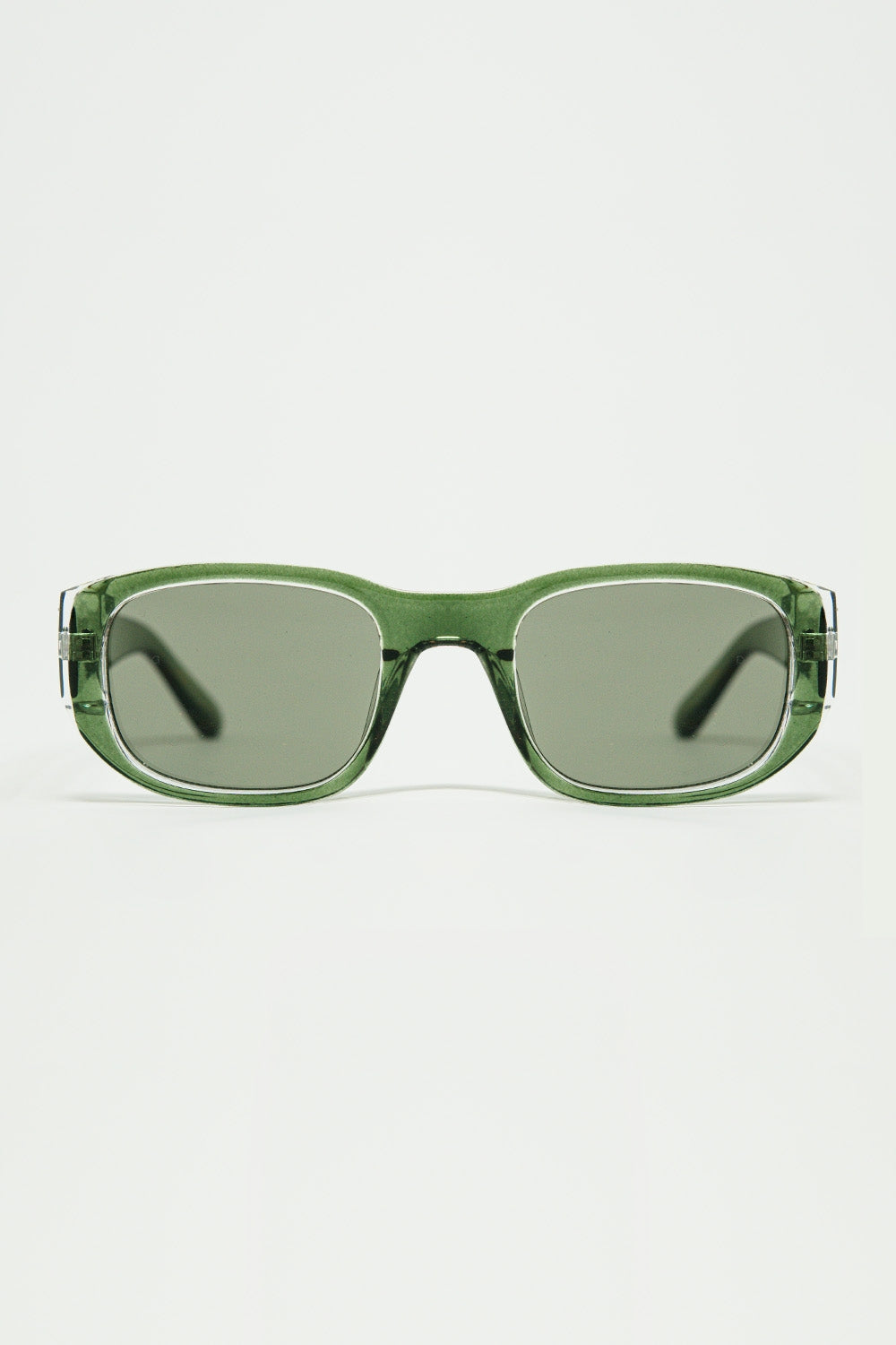 Q2 Oval Sunglasses with High Gloss Transparent Frames in green