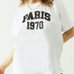 Q2 Oversize white t-shirt printed paris 1970 in black