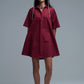 Q2 Oversized 3/4 Sleeve Poplin Dress Burgundy