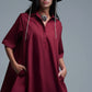 Oversized 3/4 Sleeve Poplin Dress Burgundy