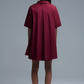 Oversized 3/4 Sleeve Poplin Dress Burgundy