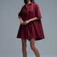 Oversized 3/4 Sleeve Poplin Dress Burgundy