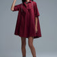 Oversized 3/4 Sleeve Poplin Dress Burgundy