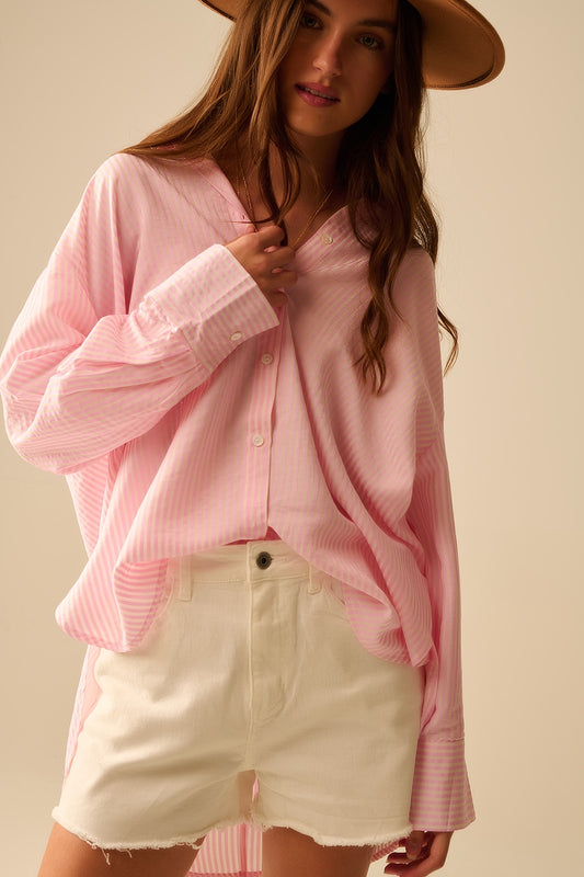 oversized baby pink shirt with bow in the back