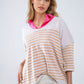 Q2 Oversized beige sweater with brown stripes and V-neck