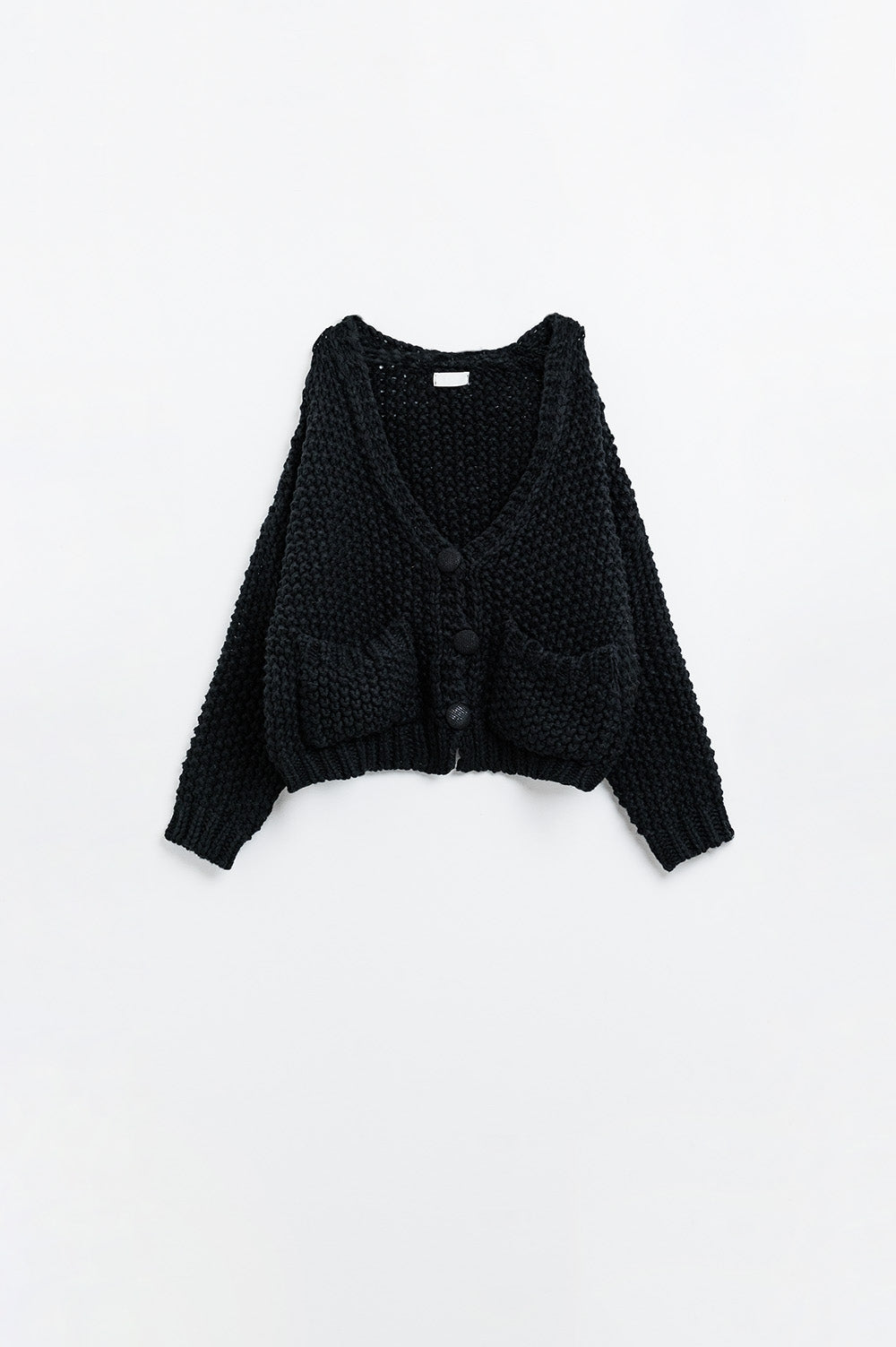 Oversized black chunky knit jacket with pockets